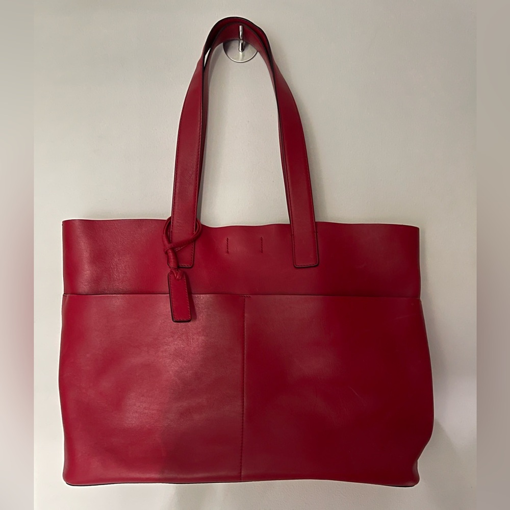 Sigrid Olsen Red Leather Tote Bag Spacious and Structured - Picture 2 of 9